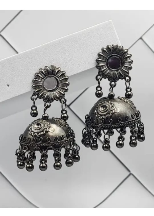 Afgani German Silver Oxidized Jhumki Earrings for Women (DESIGN 860)