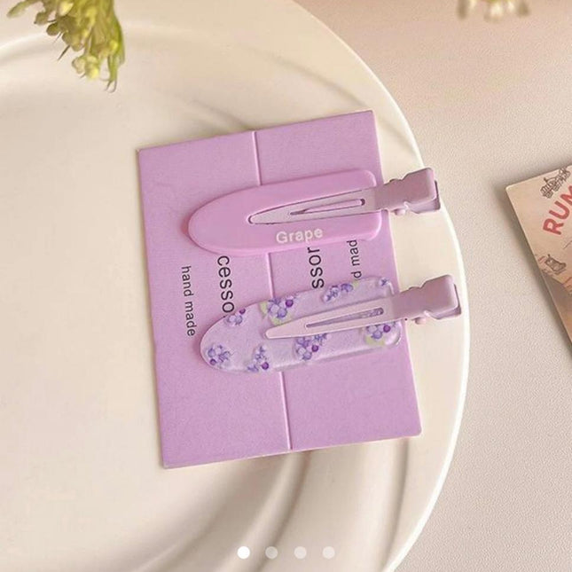 Korean Aesthetic Grape Hair Clips for Girls & Women – Pastel Purple Acrylic Duckbill Hair Pins Set of 2 (Lavender & Fruit Print) (VT-145)