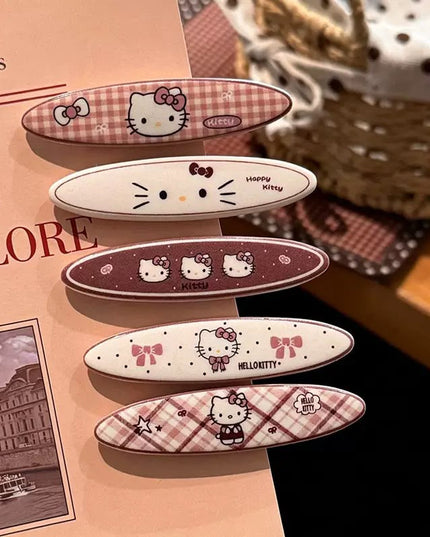 Kawaii Hello Kitty Pink Gingham & Character Acrylic Hair Clips Set (Pack of 5) (VT-200)