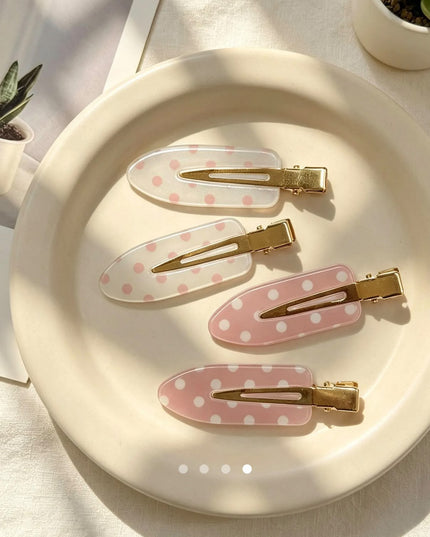 Korean Aesthetic Pastel Polka Dot Acrylic Hair Clips Set (Pack of 4) (VT-199)
