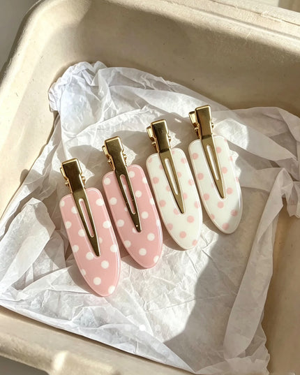 Korean Aesthetic Pastel Polka Dot Acrylic Hair Clips Set (Pack of 4) (VT-199)