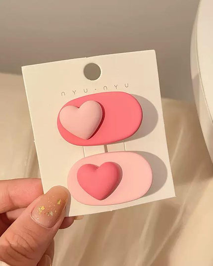 Korean Aesthetic 3D Pink Heart Oval Acrylic Hair Clips Set (Pack of 2) (VT-207)