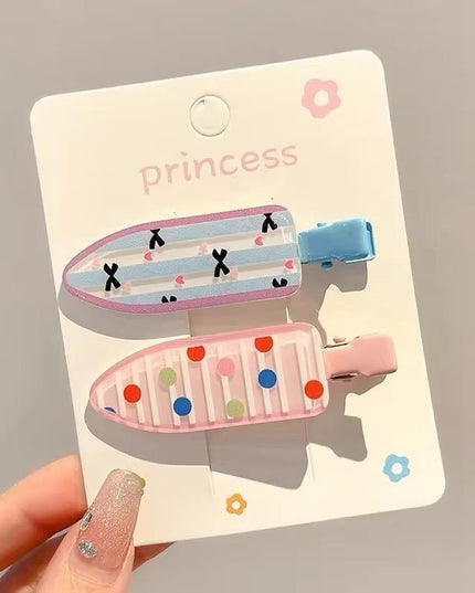 Korean Aesthetic Striped & Polka Dot Acrylic Hair Clips Set (Pack of 2) (VT-216)