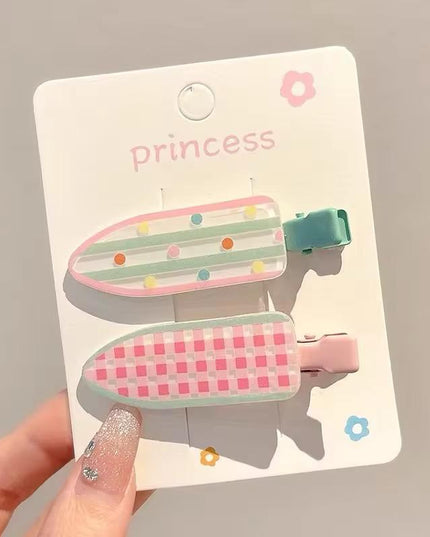 Korean Aesthetic Pastel Striped & Gingham Check Acrylic Hair Clips Set (Pack of 2) (VT-213)