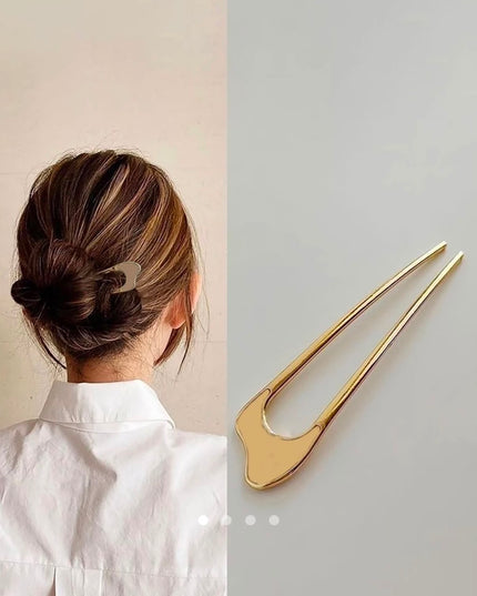Korean Style Gold U-Shaped Metal Hair Pin | Minimalist Alloy Hair Stick Fork Bun Holder for Women & Girls (VT-102)