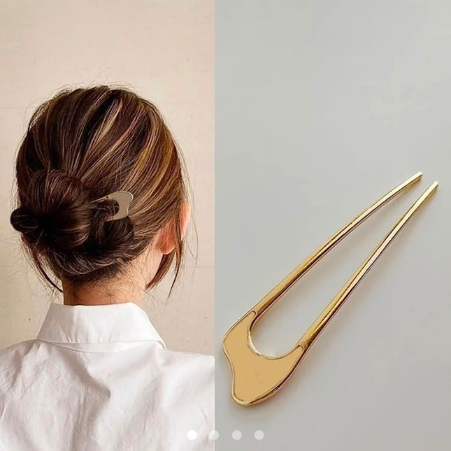 Korean Style Gold U-Shaped Metal Hair Pin | Minimalist Alloy Hair Stick Fork Bun Holder for Women & Girls (VT-102)