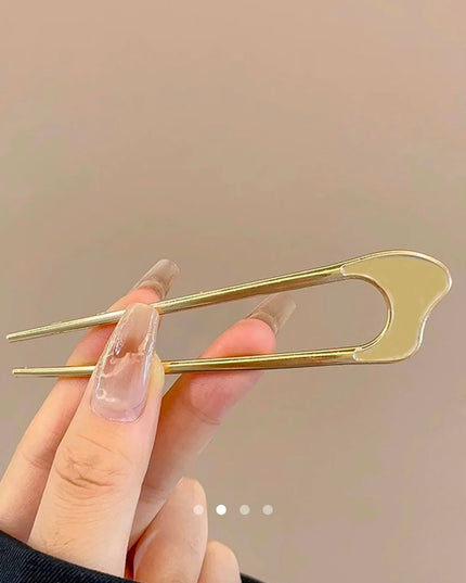 Korean Style Gold U-Shaped Metal Hair Pin | Minimalist Alloy Hair Stick Fork Bun Holder for Women & Girls (VT-102)