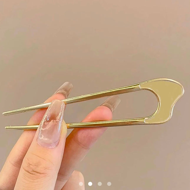 Korean Style Gold U-Shaped Metal Hair Pin | Minimalist Alloy Hair Stick Fork Bun Holder for Women & Girls (VT-102)