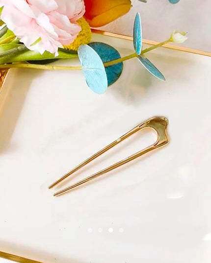 Korean Style Gold U-Shaped Metal Hair Pin | Minimalist Alloy Hair Stick Fork Bun Holder for Women & Girls (VT-102)