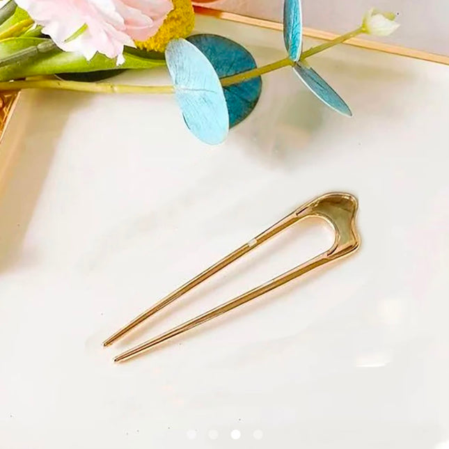 Korean Style Gold U-Shaped Metal Hair Pin | Minimalist Alloy Hair Stick Fork Bun Holder for Women & Girls (VT-102)
