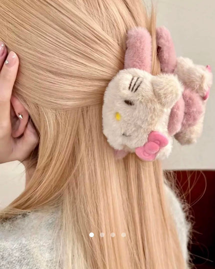 Cute Plush Kitty Furry Hair Claw Clip for Women & Girls | Korean Soft Fluffy Anime Character Hair Catch Clip Accessories (VT-103)