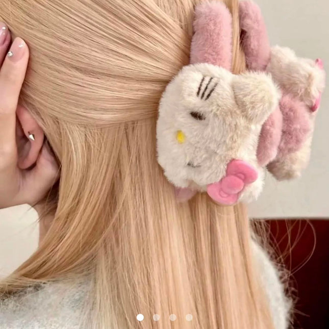 Cute Plush Kitty Furry Hair Claw Clip for Women & Girls | Korean Soft Fluffy Anime Character Hair Catch Clip Accessories (VT-103)
