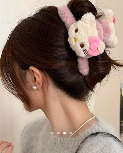 Cute Plush Kitty Furry Hair Claw Clip for Women & Girls | Korean Soft Fluffy Anime Character Hair Catch Clip Accessories (VT-103)