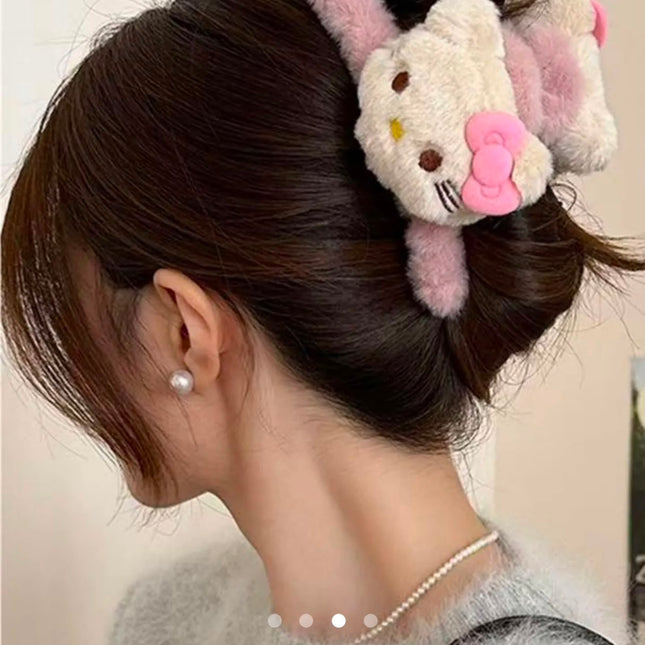 Cute Plush Kitty Furry Hair Claw Clip for Women & Girls | Korean Soft Fluffy Anime Character Hair Catch Clip Accessories (VT-103)