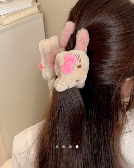 Cute Plush Kitty Furry Hair Claw Clip for Women & Girls | Korean Soft Fluffy Anime Character Hair Catch Clip Accessories (VT-103)