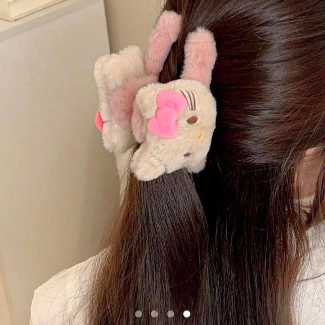 Cute Plush Kitty Furry Hair Claw Clip for Women & Girls | Korean Soft Fluffy Anime Character Hair Catch Clip Accessories (VT-103)