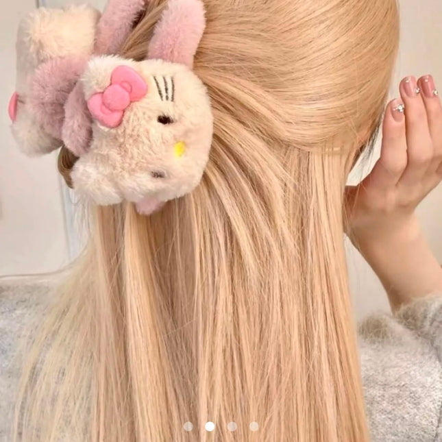 Cute Plush Kitty Furry Hair Claw Clip for Women & Girls | Korean Soft Fluffy Anime Character Hair Catch Clip Accessories (VT-103)