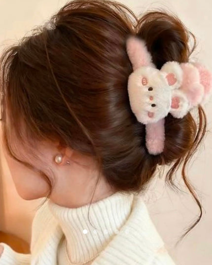 Cute Plush Bunny Furry Hair Claw Clip for Women & Girls | Korean Soft Fluffy Rabbit Character Hair Catch Clip Accessories (VT-104)