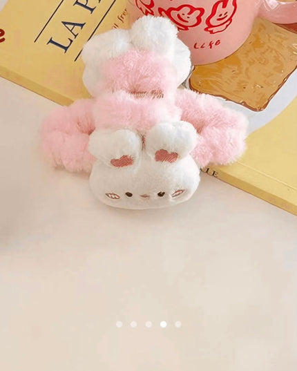 Cute Plush Bunny Furry Hair Claw Clip for Women & Girls | Korean Soft Fluffy Rabbit Character Hair Catch Clip Accessories (VT-104)