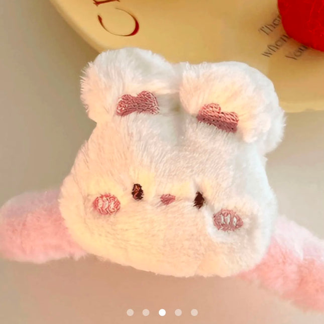 Cute Plush Bunny Furry Hair Claw Clip for Women & Girls | Korean Soft Fluffy Rabbit Character Hair Catch Clip Accessories (VT-104)
