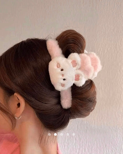 Cute Plush Bunny Furry Hair Claw Clip for Women & Girls | Korean Soft Fluffy Rabbit Character Hair Catch Clip Accessories (VT-104)