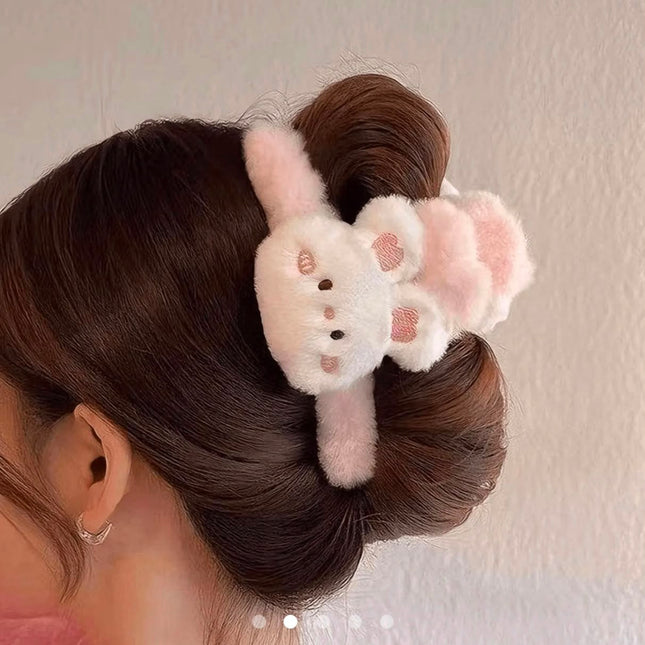 Cute Plush Bunny Furry Hair Claw Clip for Women & Girls | Korean Soft Fluffy Rabbit Character Hair Catch Clip Accessories (VT-104)
