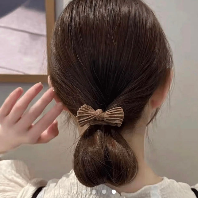 Pack of 10 Korean Fabric Bow Hair Bands for Women & Girls | Neutral Aesthetic Elastic Ponytail Holder Rubber Bands Combo (VT-105)
