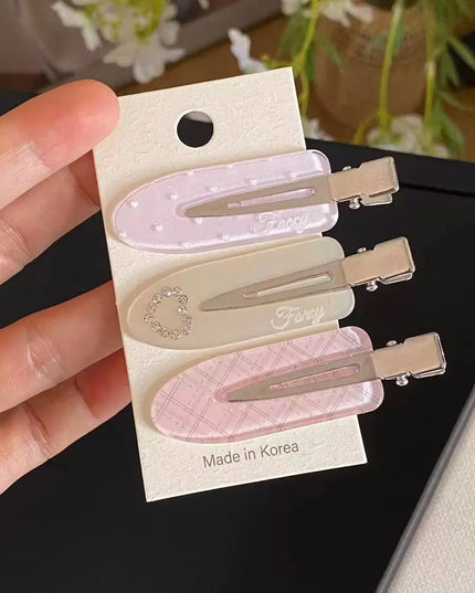Korean Aesthetic Pastel Hair Clips for Girls & Women – Acrylic Duckbill Hair Pins Set of 3 (Rhinestone Heart, Polka Dot & Plaid) (VT-116)