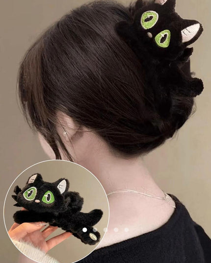 Black Cat Plush Claw Clip –  Fluffy Kitty Hair Jaw Clip for Women & Girls (VT-29)