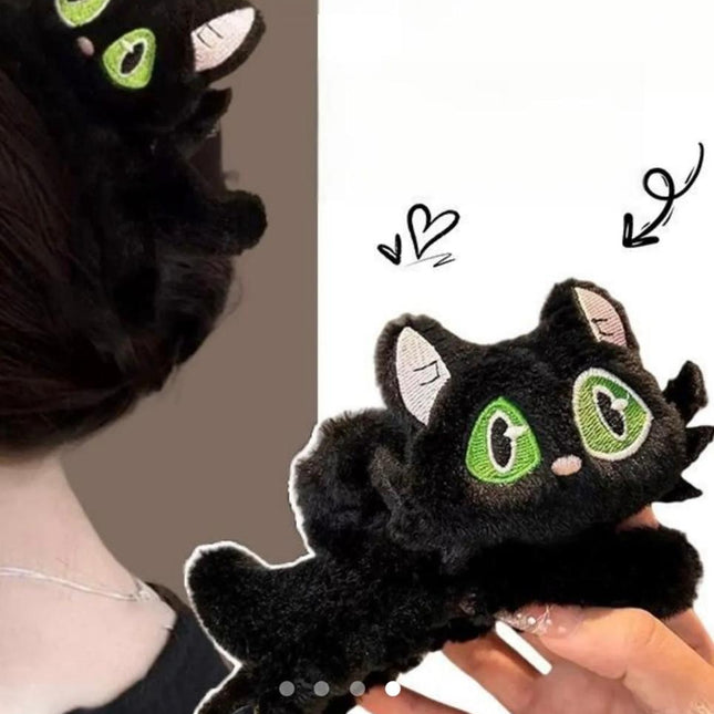 Black Cat Plush Claw Clip –  Fluffy Kitty Hair Jaw Clip for Women & Girls (VT-29)