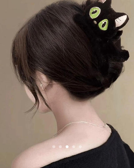 Black Cat Plush Claw Clip –  Fluffy Kitty Hair Jaw Clip for Women & Girls (VT-29)