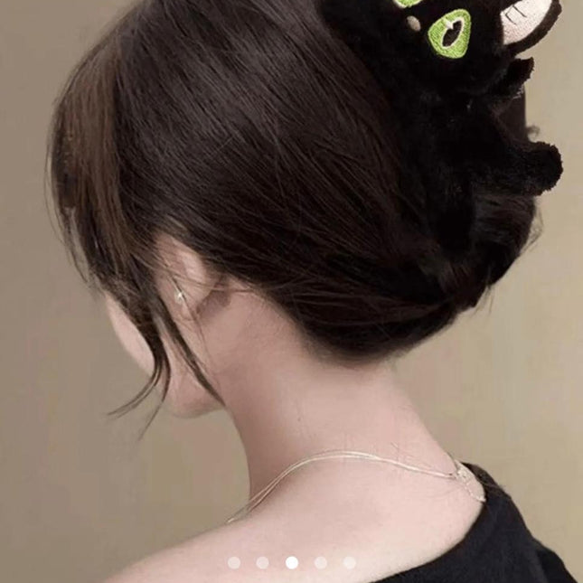 Black Cat Plush Claw Clip –  Fluffy Kitty Hair Jaw Clip for Women & Girls (VT-29)