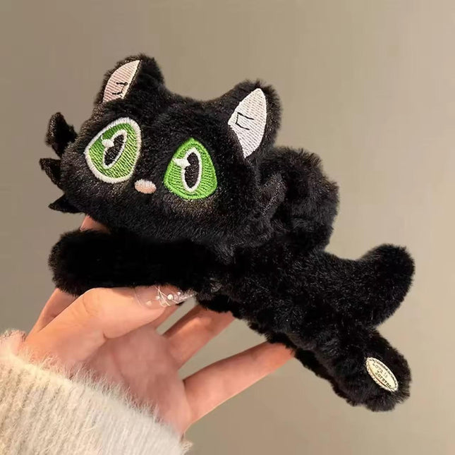 Black Cat Plush Claw Clip –  Fluffy Kitty Hair Jaw Clip for Women & Girls (VT-29)