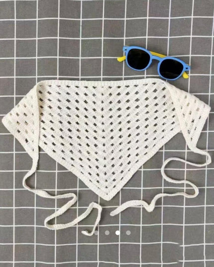Crochet Knit Hair Bandana – Hollow Woven Triangle Headscarf with Tie Strings (VT-31)