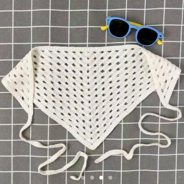 Crochet Knit Hair Bandana – Hollow Woven Triangle Headscarf with Tie Strings (VT-31)