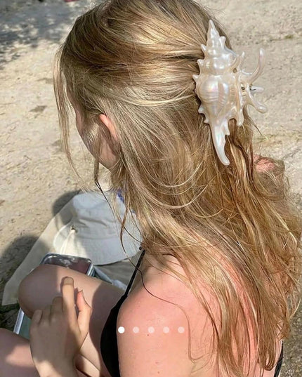 Conch Shell Hair Claw Clip – Iridescent Pearl Finish | Large Aesthetic Claw Clip for Women & Girls (VT-33)