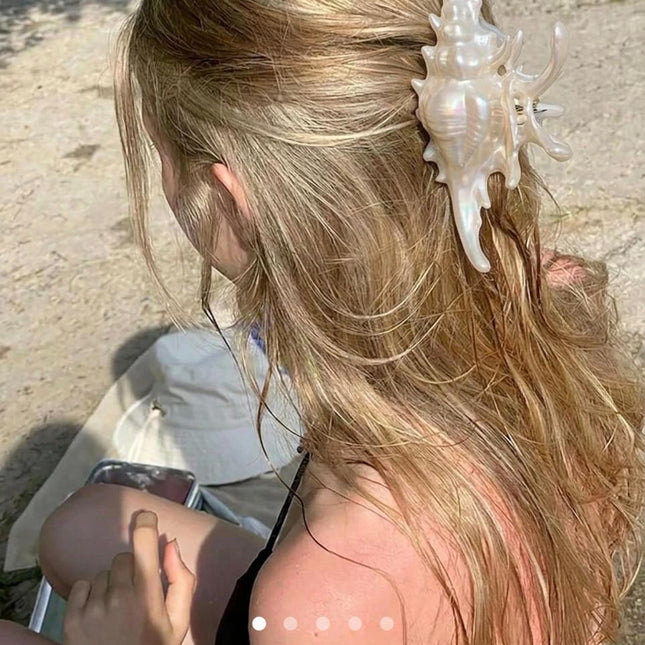Conch Shell Hair Claw Clip – Iridescent Pearl Finish | Large Aesthetic Claw Clip for Women & Girls (VT-33)