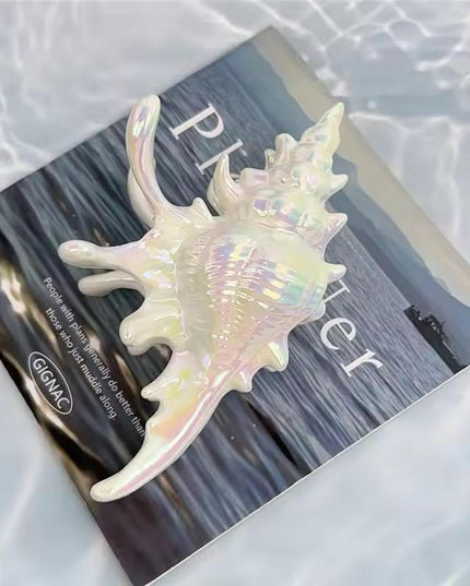 Conch Shell Hair Claw Clip – Iridescent Pearl Finish | Large Aesthetic Claw Clip for Women & Girls (VT-33)