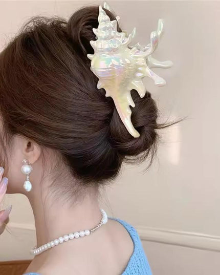 Conch Shell Hair Claw Clip – Iridescent Pearl Finish | Large Aesthetic Claw Clip for Women & Girls (VT-33)