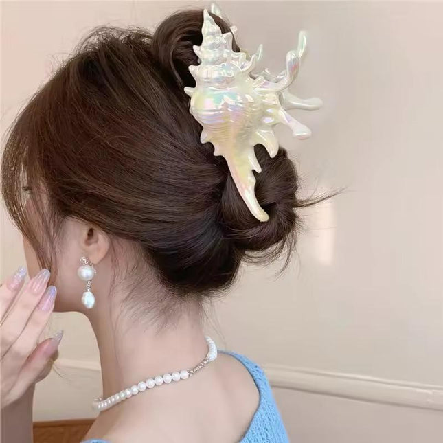 Conch Shell Hair Claw Clip – Iridescent Pearl Finish | Large Aesthetic Claw Clip for Women & Girls (VT-33)