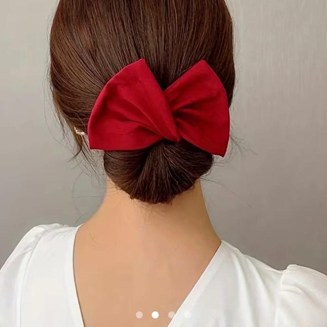 Lazy Person's Bow Bun Maker – Easy Twist Hair Tool for Effortless Updo | Red Satin Bow Hair Wrap (VT-36)