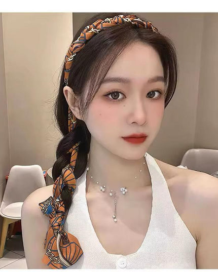 Braided Scarf Headband with Bow Tie – Printed Silk-Feel Ribbon Hairband | Vintage Style Hair Accessory for Women (VT-38)