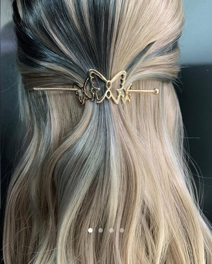 Butterfly Hair Stick Pin – Gold Metal Cutout Butterfly Hair Slide | Minimalist Hair Accessory for Women (VT-39)