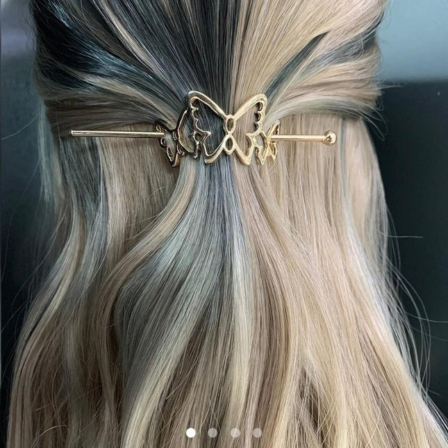 Butterfly Hair Stick Pin – Gold Metal Cutout Butterfly Hair Slide | Minimalist Hair Accessory for Women (VT-39)