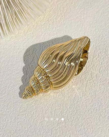 Gold Conch Shell Claw Clip – Metallic Spiral Seashell Hair Claw | Statement Hair Accessory for Women (VT-42)