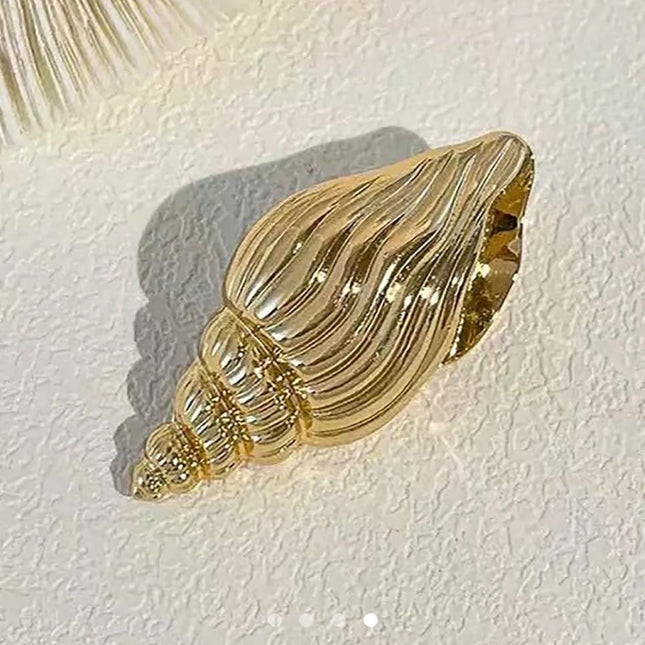Gold Conch Shell Claw Clip – Metallic Spiral Seashell Hair Claw | Statement Hair Accessory for Women (VT-42)
