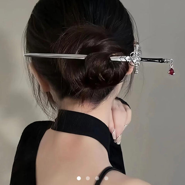 Sword Hair Stick with Red Gem Drop – Chinese Style Hanfu Hair Pin | Vintage Ancient Sword Hairpin for Women (VT-44)