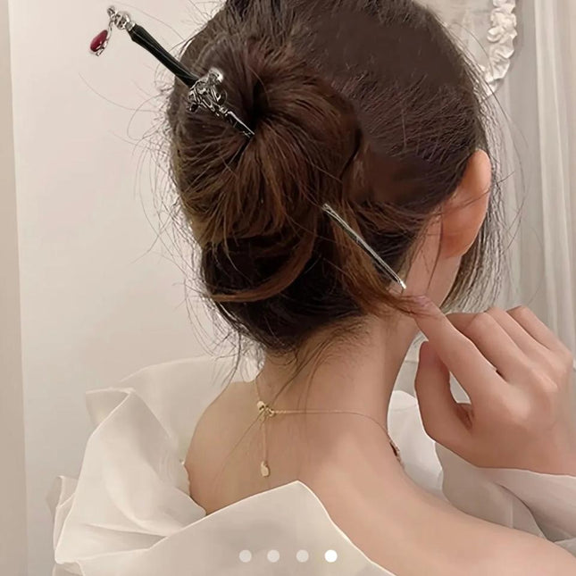 Sword Hair Stick with Red Gem Drop – Chinese Style Hanfu Hair Pin | Vintage Ancient Sword Hairpin for Women (VT-44)