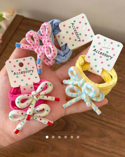 Pastel Bow Hair Ties Set – Resin Bow Charm Hair Rubber Bands | Cute Hair Accessory for Girls & Women (VT-46)