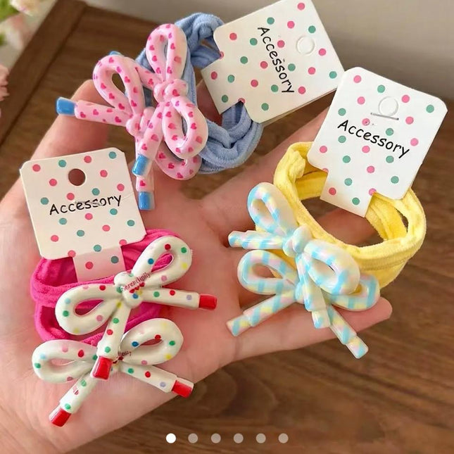 Pastel Bow Hair Ties Set – Resin Bow Charm Hair Rubber Bands | Cute Hair Accessory for Girls & Women (VT-46)